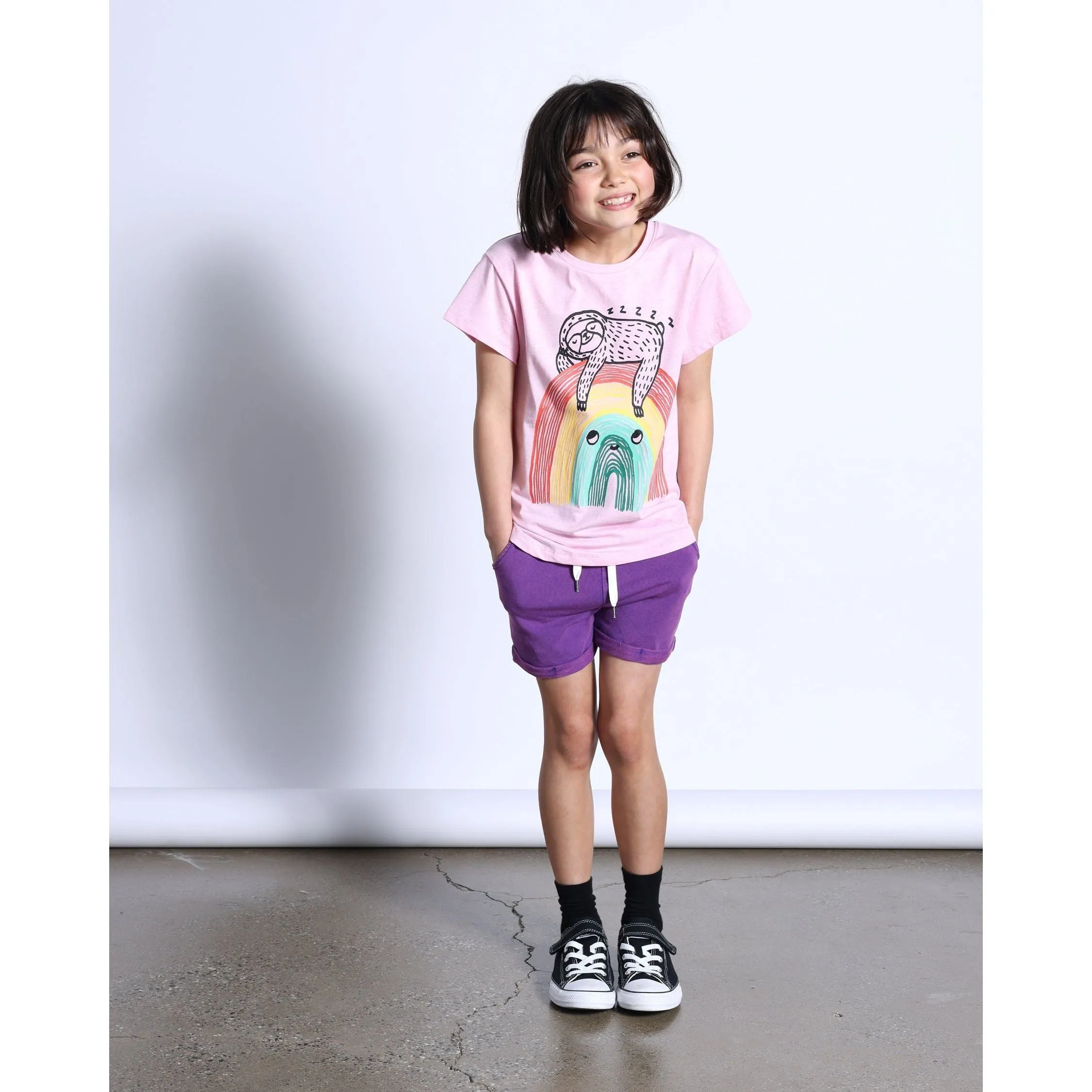 Sloth-Bow Tee- Pink Marle