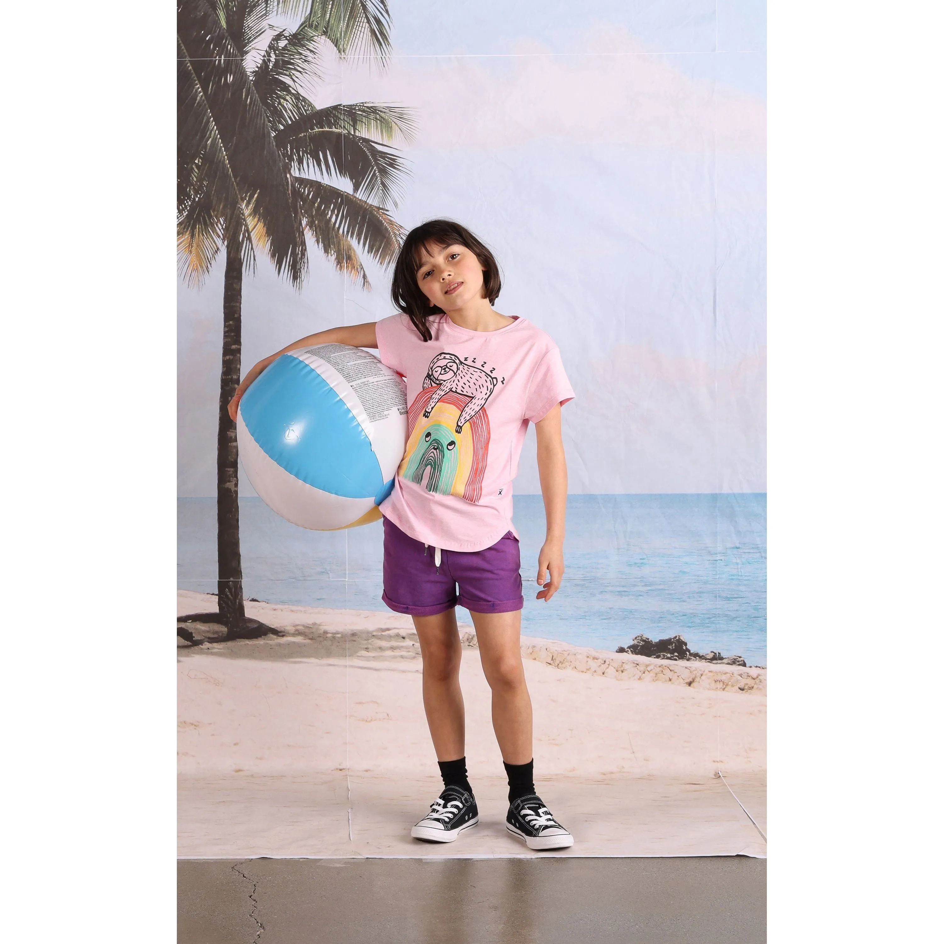 Sloth-Bow Tee- Pink Marle
