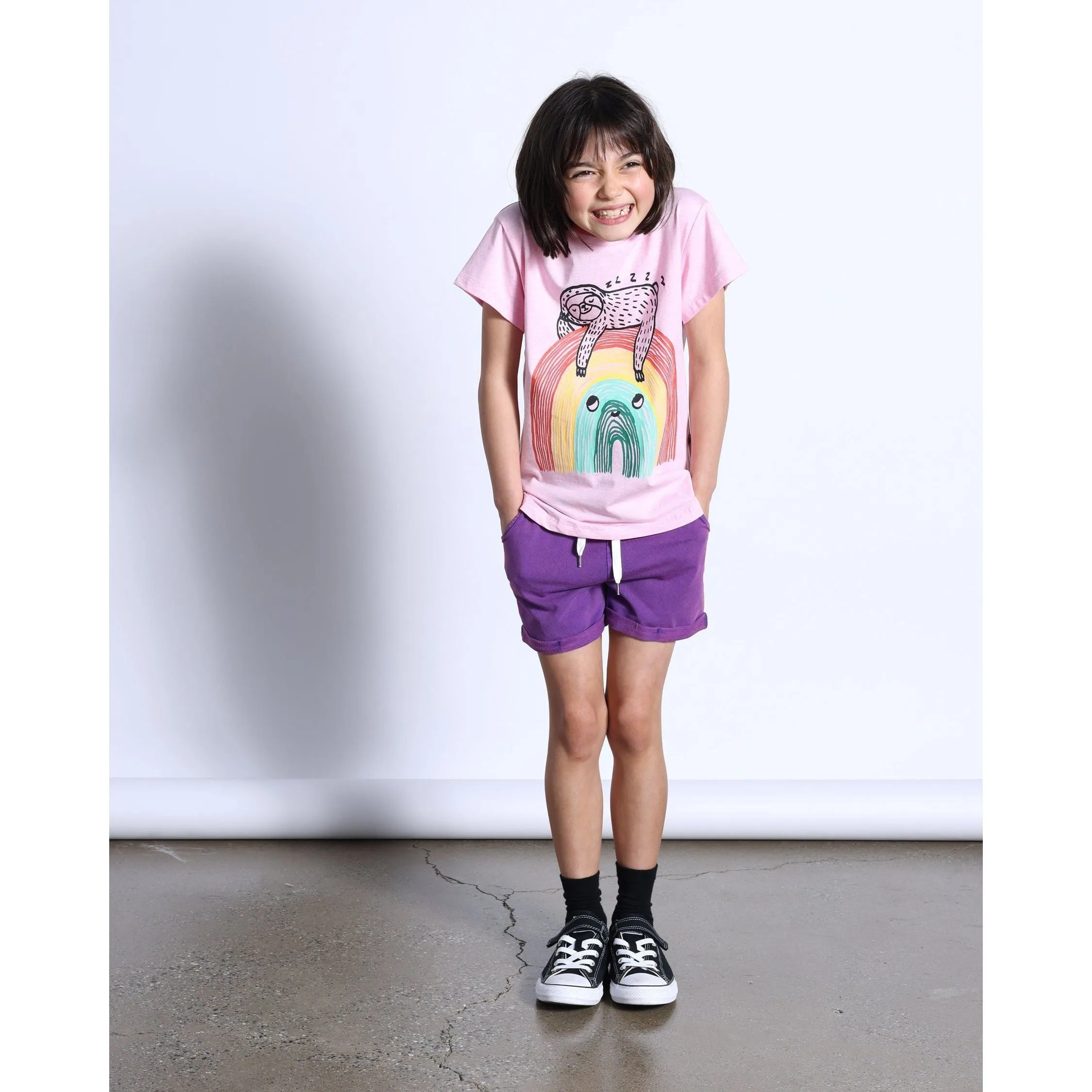 Sloth-Bow Tee- Pink Marle