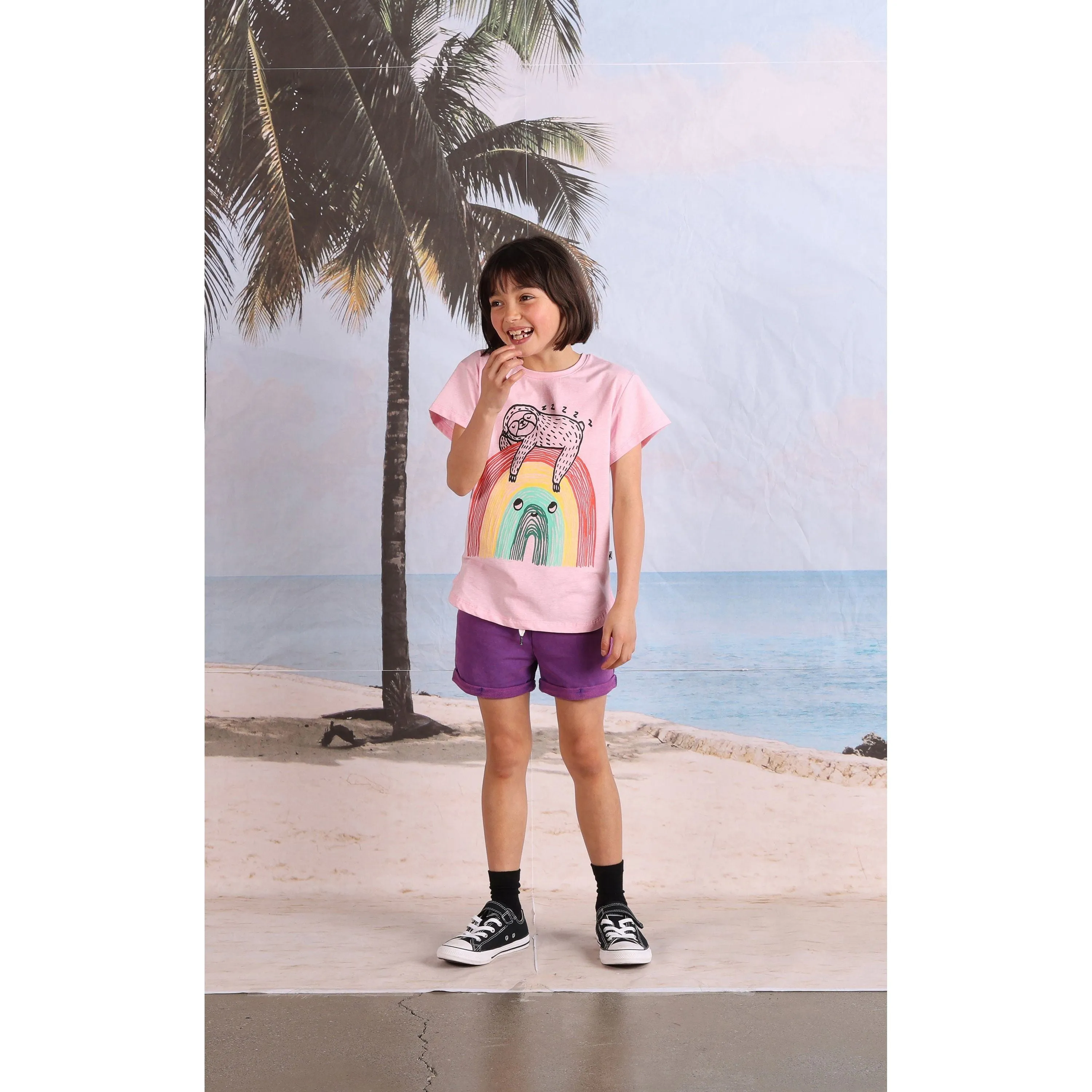 Sloth-Bow Tee- Pink Marle