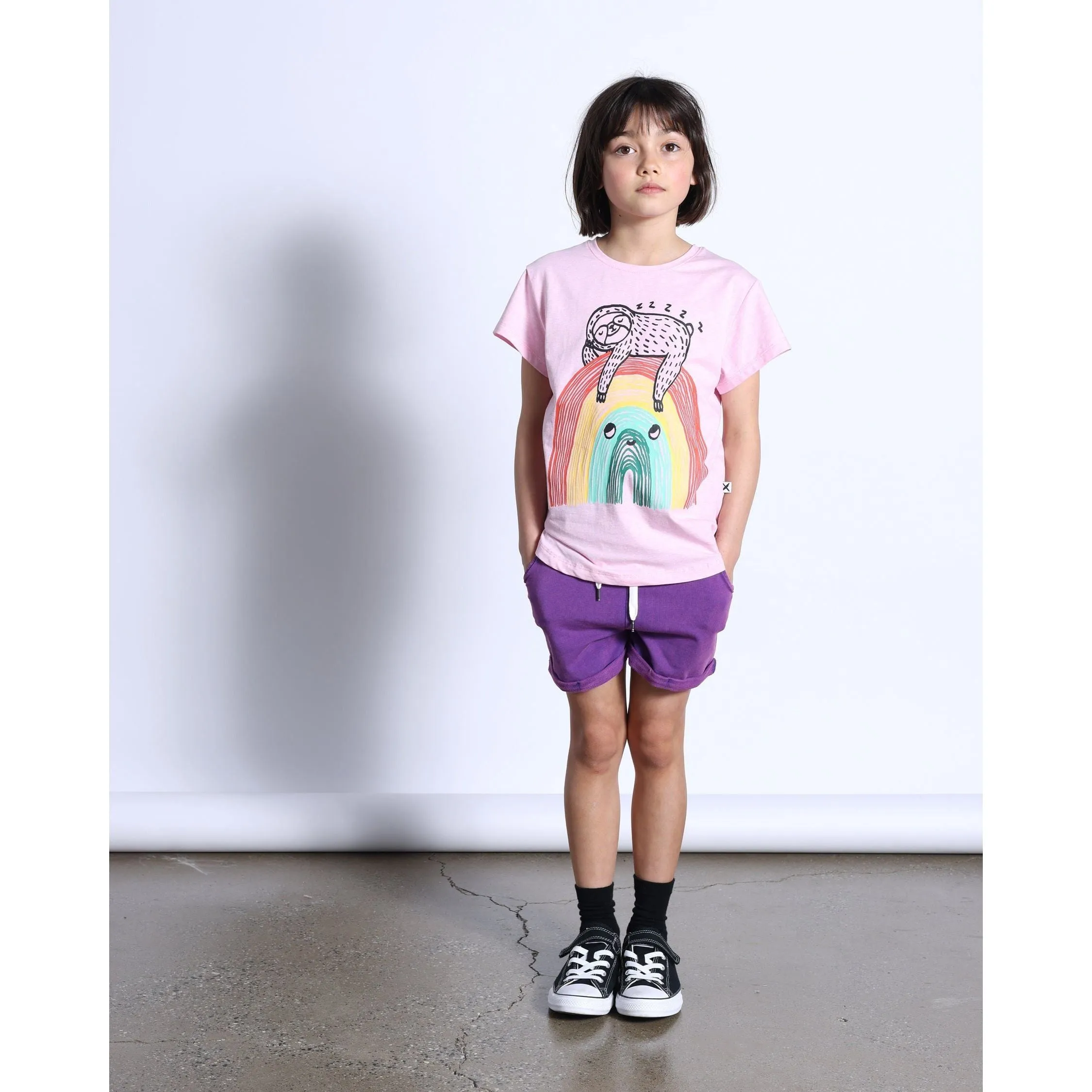 Sloth-Bow Tee- Pink Marle