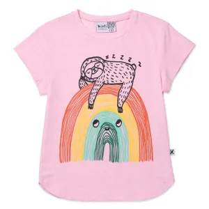 Sloth-Bow Tee- Pink Marle