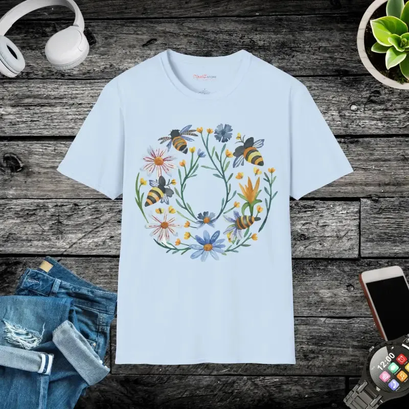 Softstyle Cotton t Shirt Bees and Flowers Chic Vibe