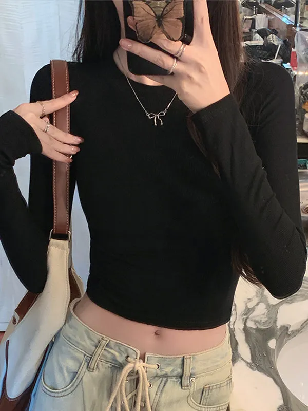 Solid color 2000s long-sleeved knit top