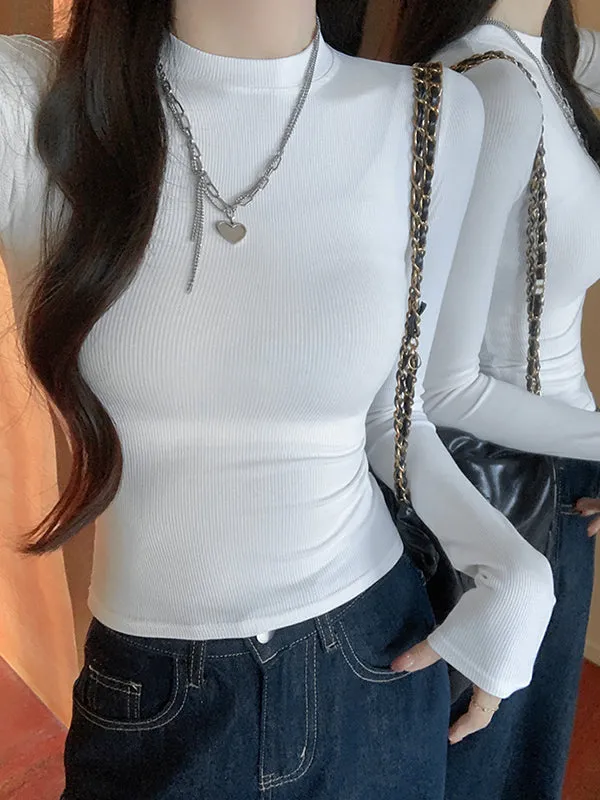 Solid color 2000s long-sleeved knit top