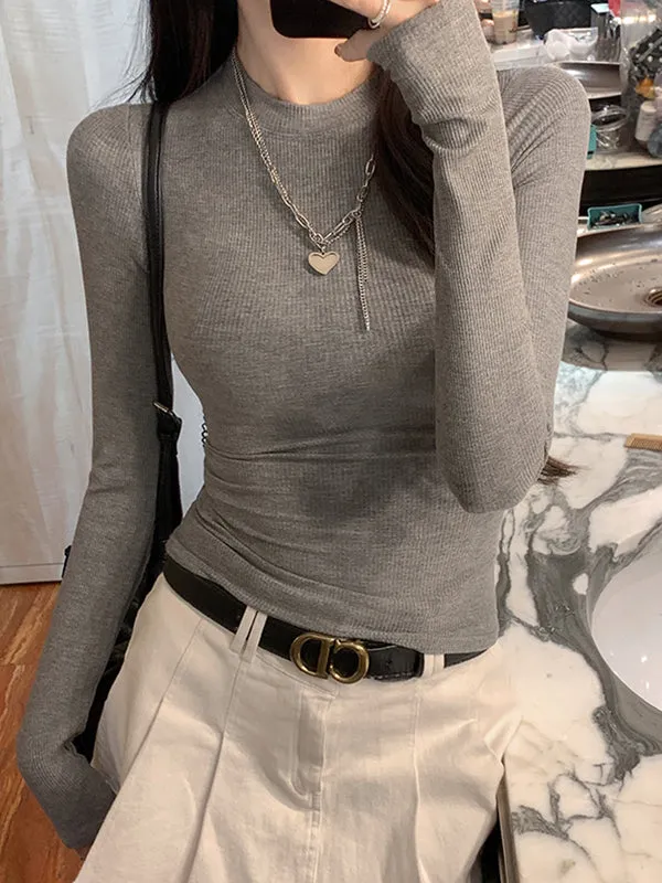 Solid color 2000s long-sleeved knit top