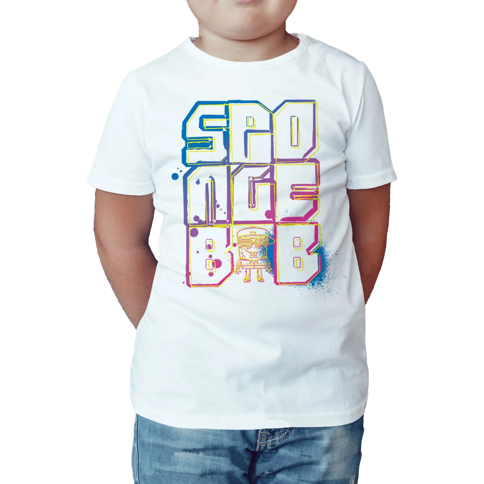 SpongeBob SquarePants Stencil Official Kid's T-Shirt (White)