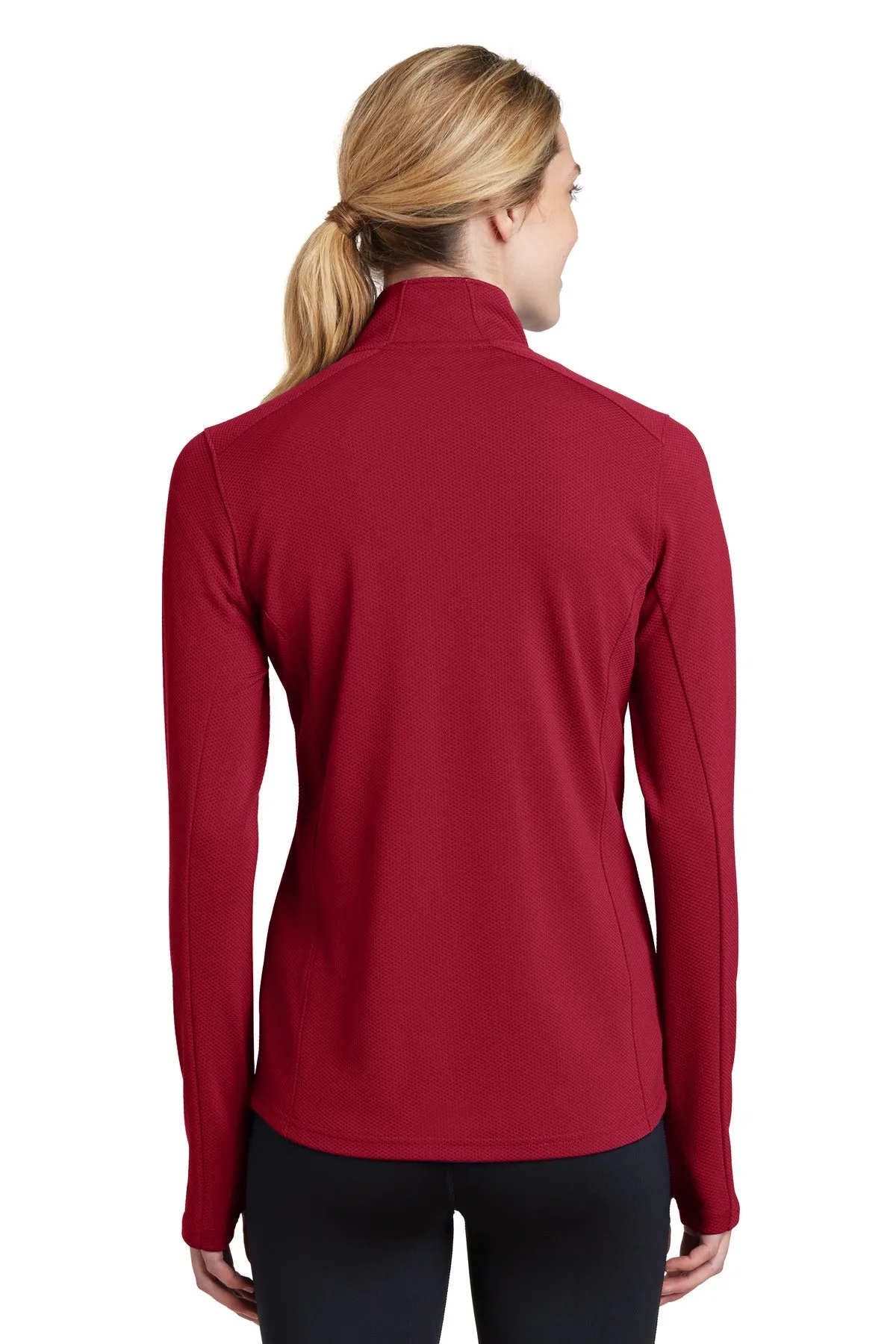 Sport-Tek Women's Sport-Wick Textured 1/4-Zip Pullover.  LST860 Deep Red