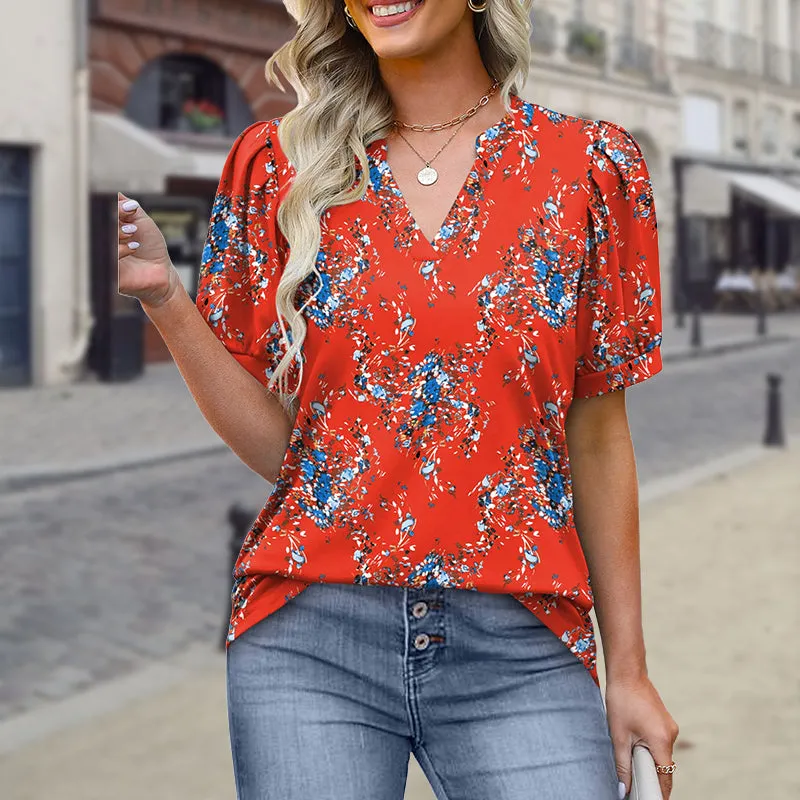 🌸Spring Specials🌸 Women's Printed V-Neck Short Sleeve Top
