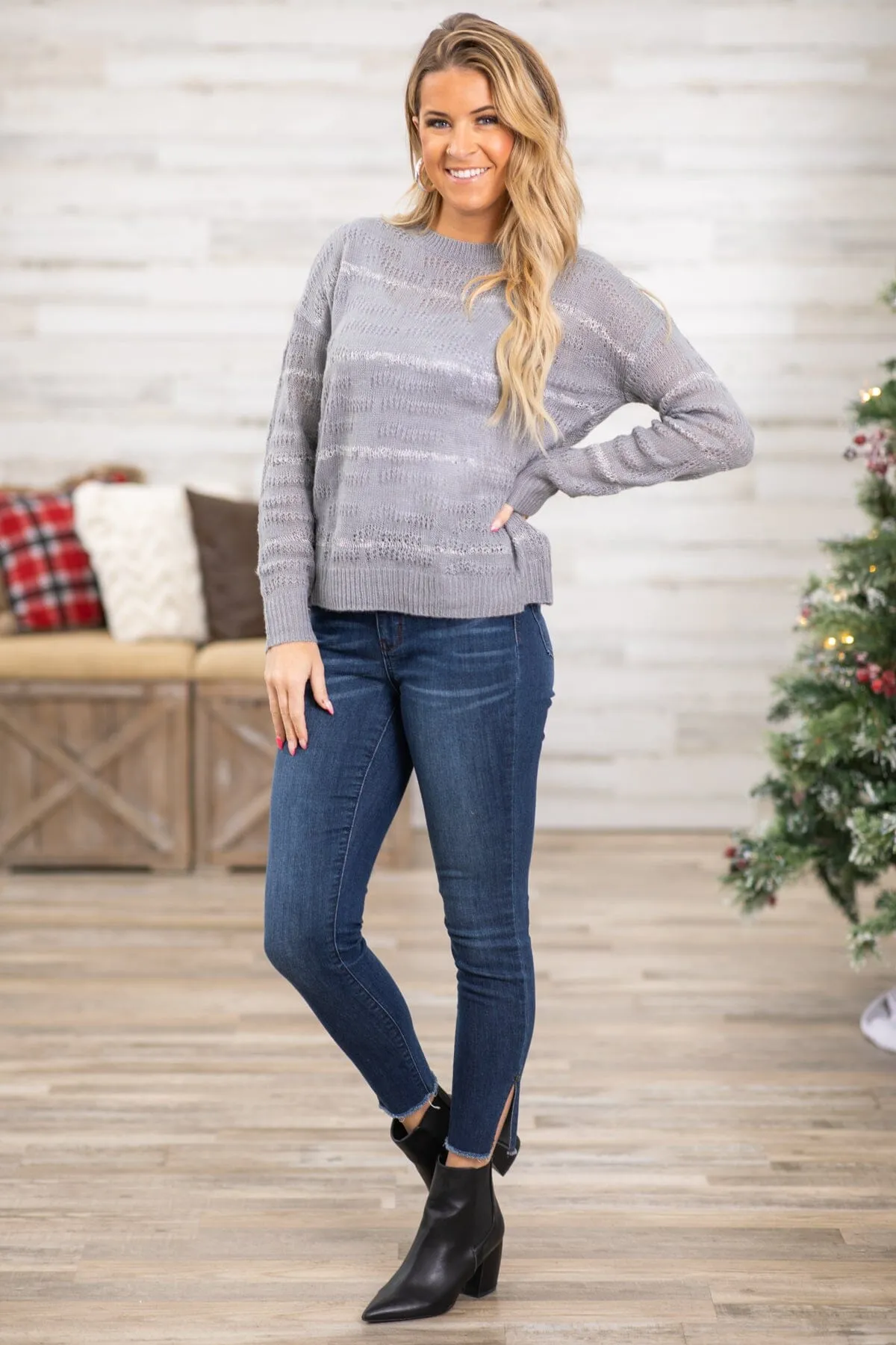 Steel Textured Stripe Sweater