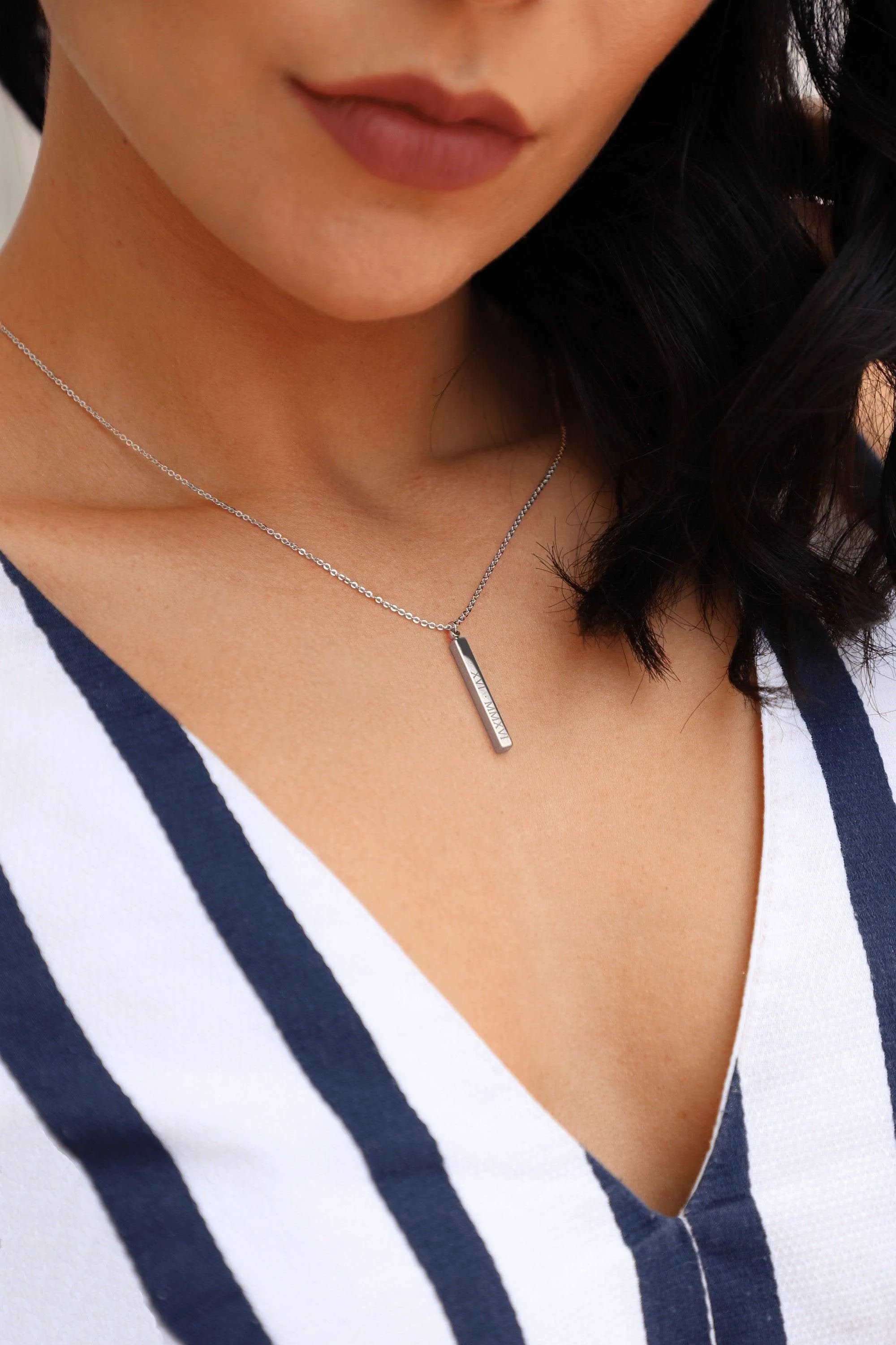 Sterling Silver Vertical 3D Bar Necklace, Silver 4 Sided Bar Necklace