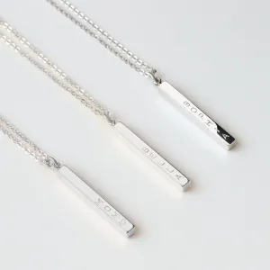 Sterling Silver Vertical 3D Bar Necklace, Silver 4 Sided Bar Necklace