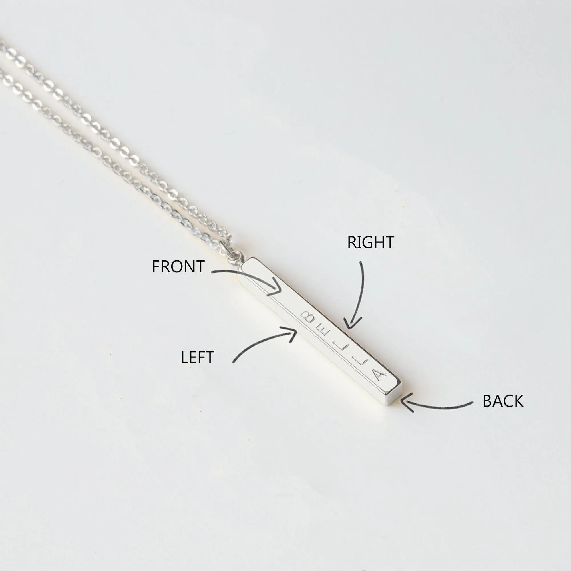 Sterling Silver Vertical 3D Bar Necklace, Silver 4 Sided Bar Necklace