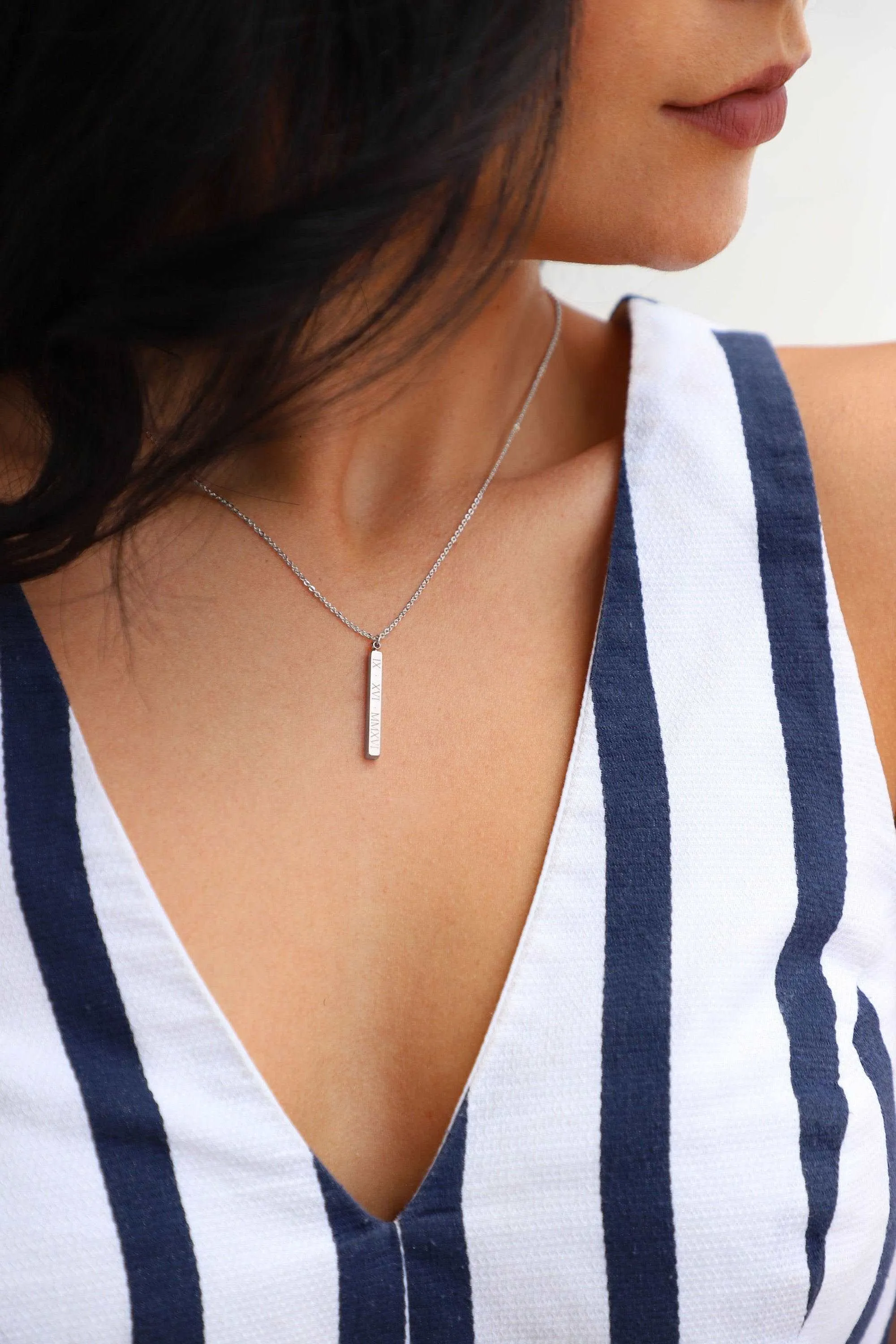 Sterling Silver Vertical 3D Bar Necklace, Silver 4 Sided Bar Necklace