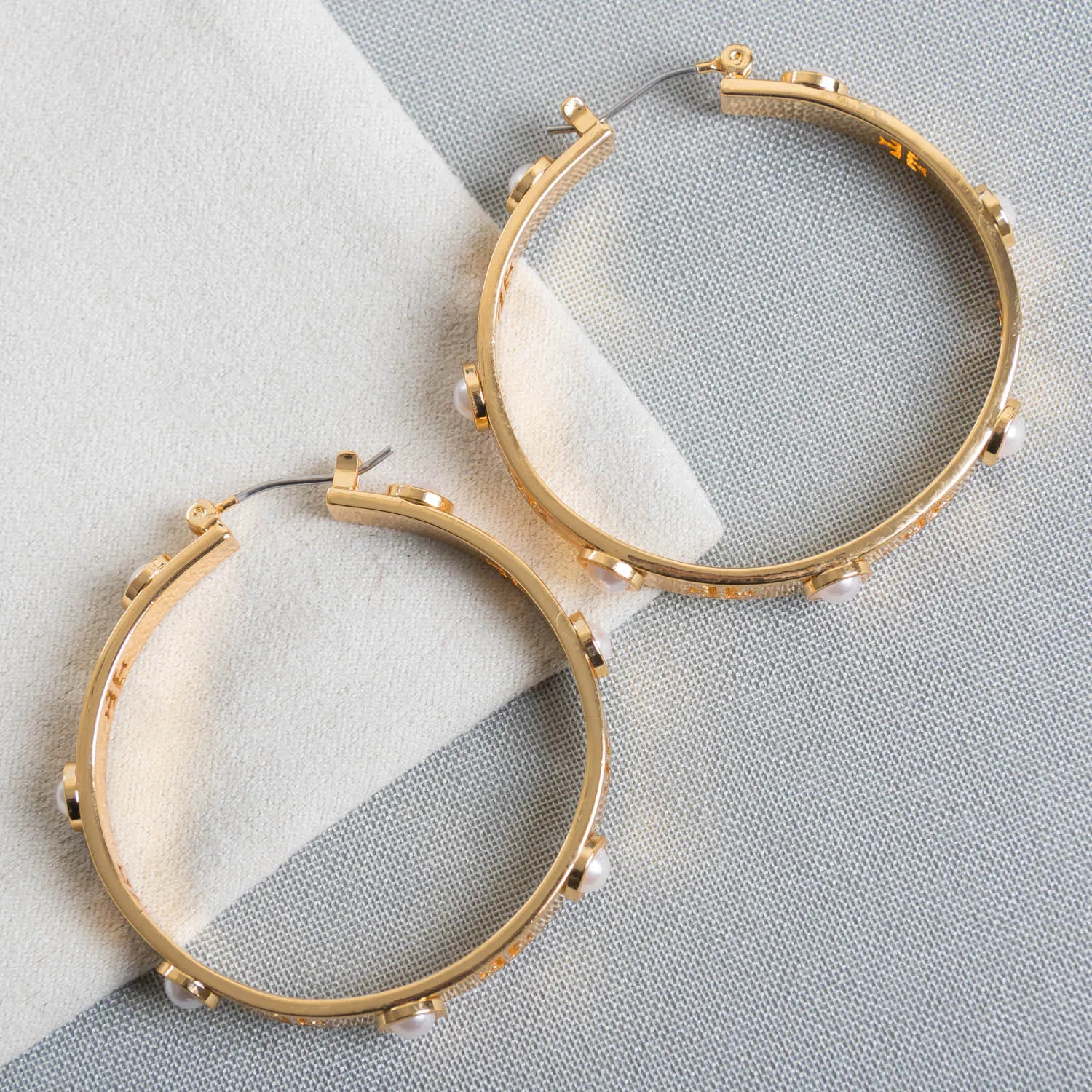 T Pierced Logo Pearl Gold Hoop Earrings