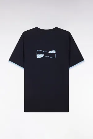 T-shirt en coton marine broderie nœud papillon coupe droite