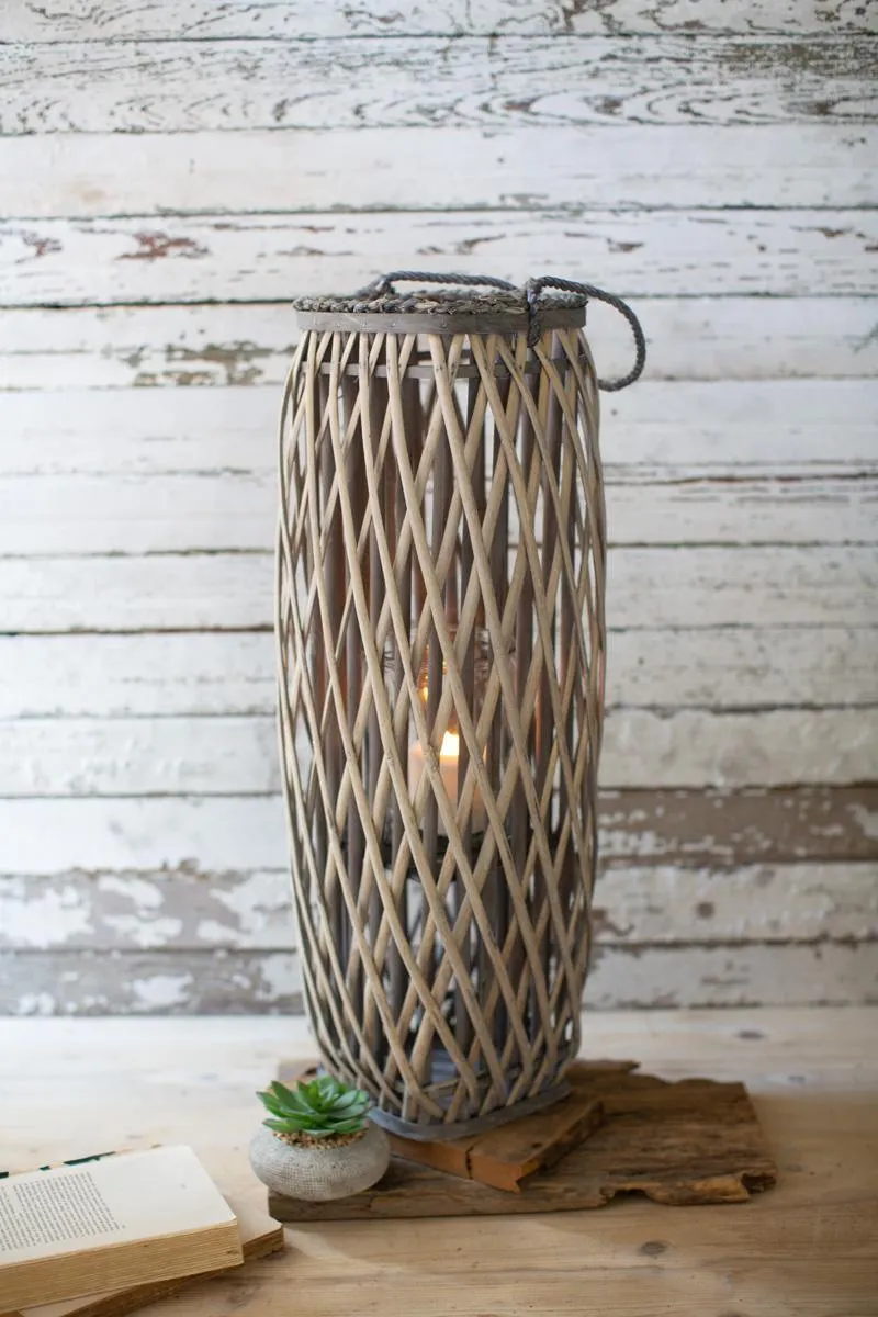 Tall Grey Square Willow Lantern \ Large