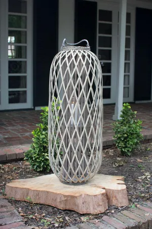 Tall Grey Willow Lantern with Glass \ Large