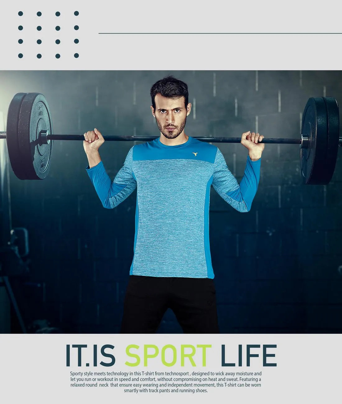 TechnoSport Crew Neck Full Sleeve Dry Fit T Shirt for Men P-473 (Sky Blue)