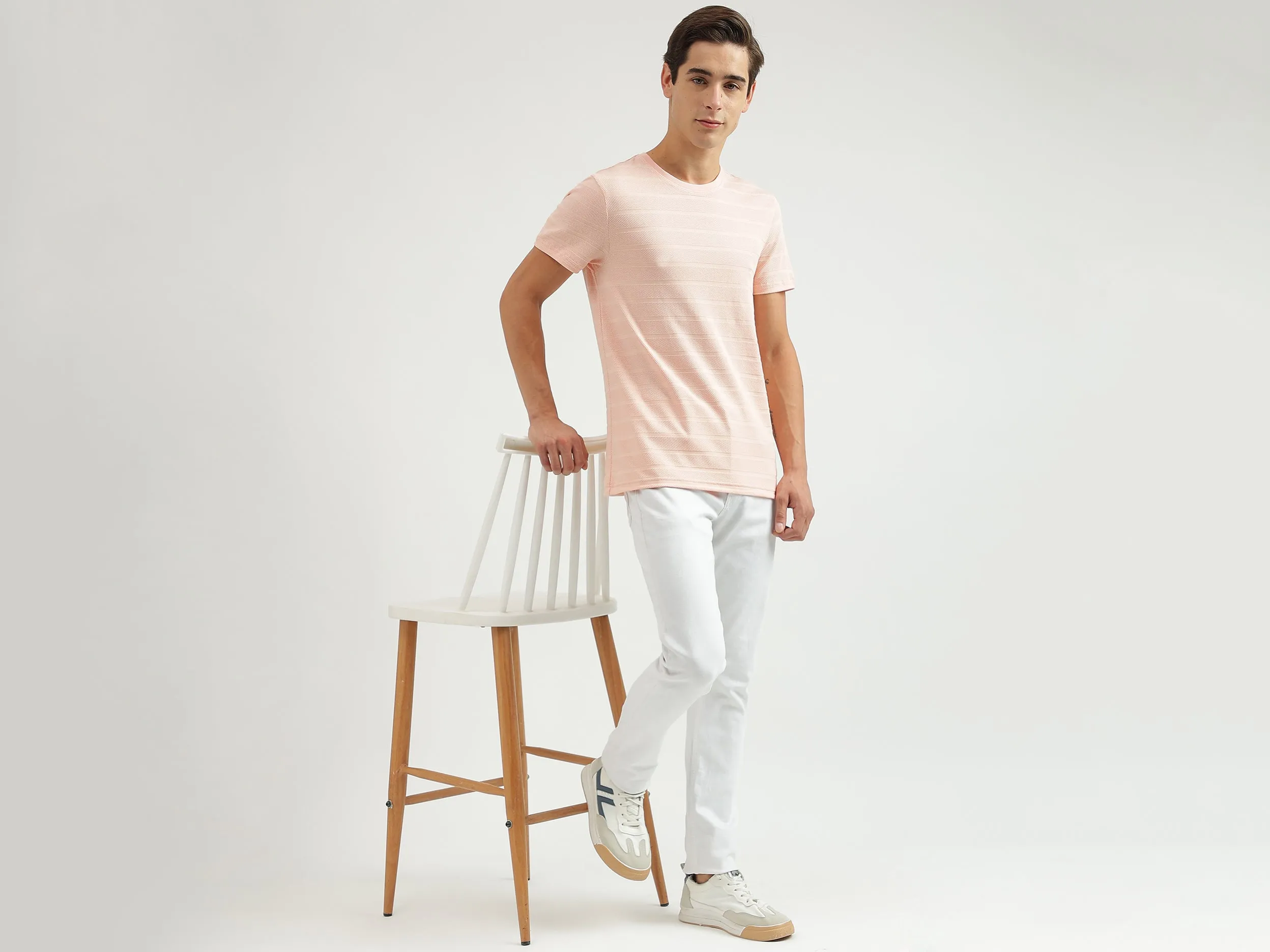 Textured Crew Neck Regular-Fit T-Shirt