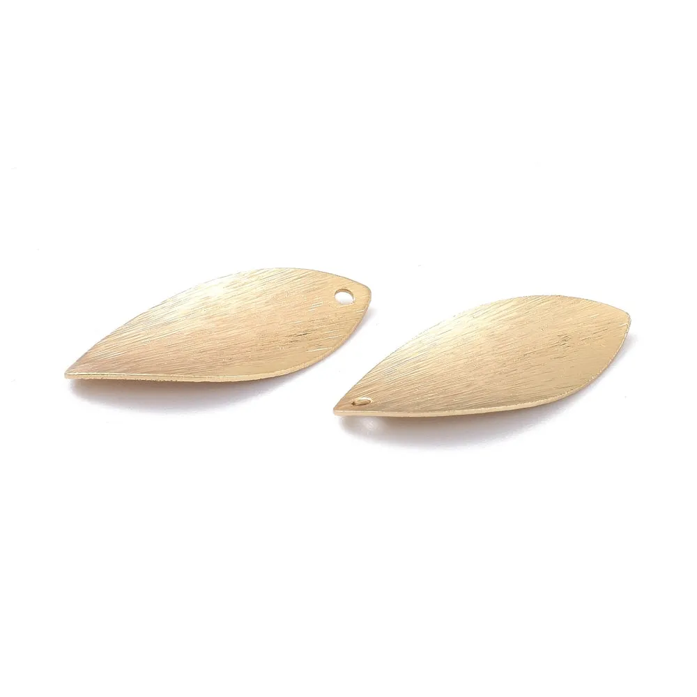 Textured genuine 14K gold plated marquise leaf charms x 6 pieces