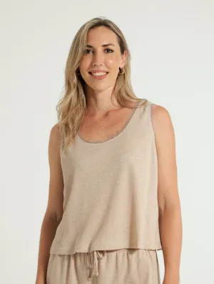 Textured Lace Detail Tank Top - Oatmeal