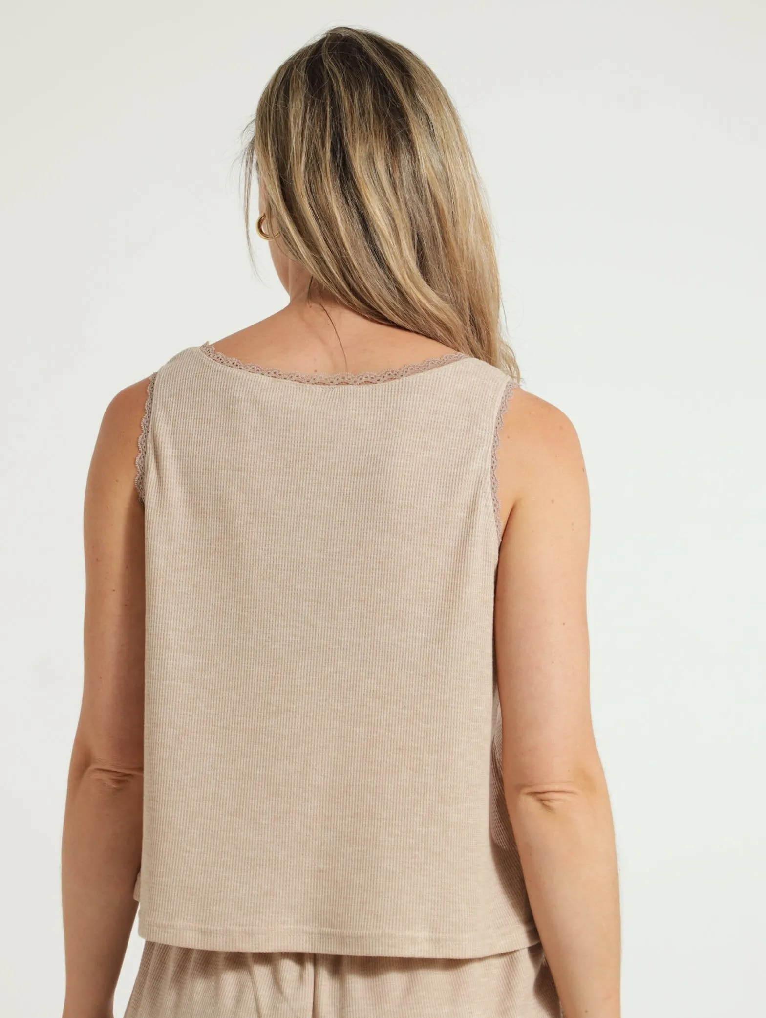 Textured Lace Detail Tank Top - Oatmeal