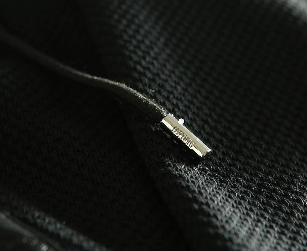 Textured Pattern Hoodie With Logo Plaque