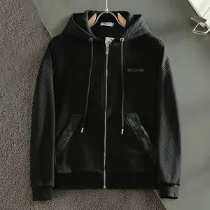 Textured Pattern Hoodie With Logo Plaque