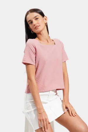 Textured Square Neck Flutter Sleeve