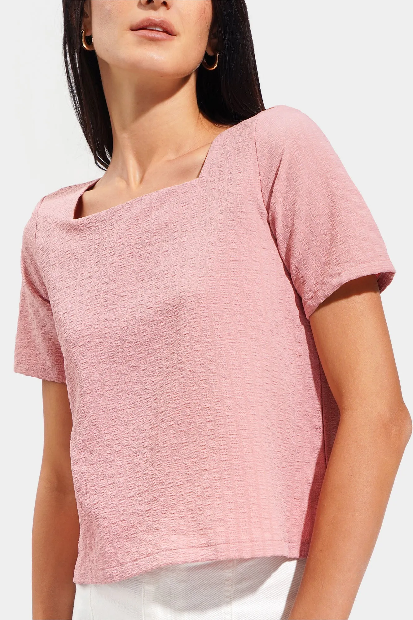 Textured Square Neck Flutter Sleeve