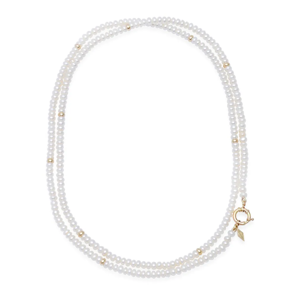 The Long Sailor Lock Beaded Gemstone Necklace: Pearl