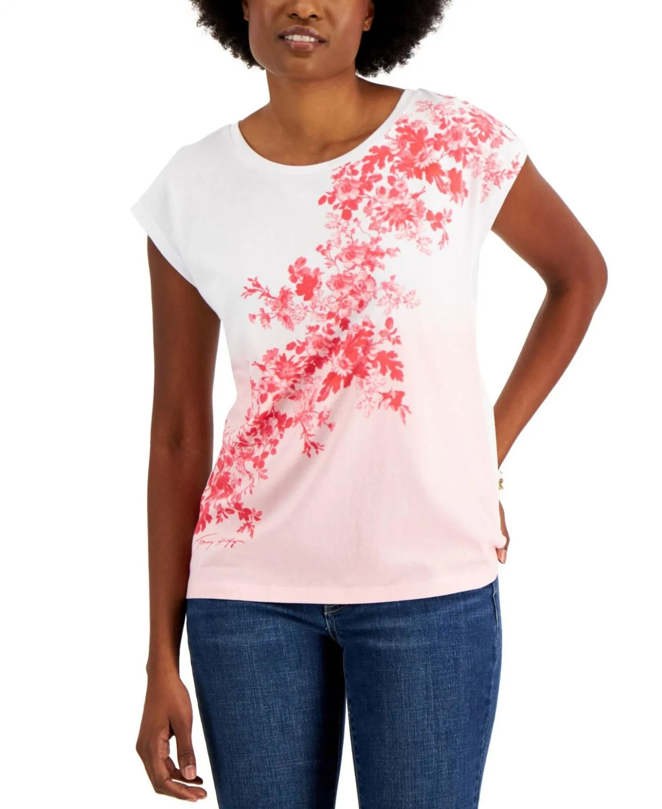 Tommy Hilfiger Women's Ombre Floral Short Sleeve T-Shirt J2BH0519