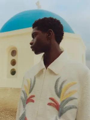 Tufted Palm leaf Embroidered Boucle Jacket