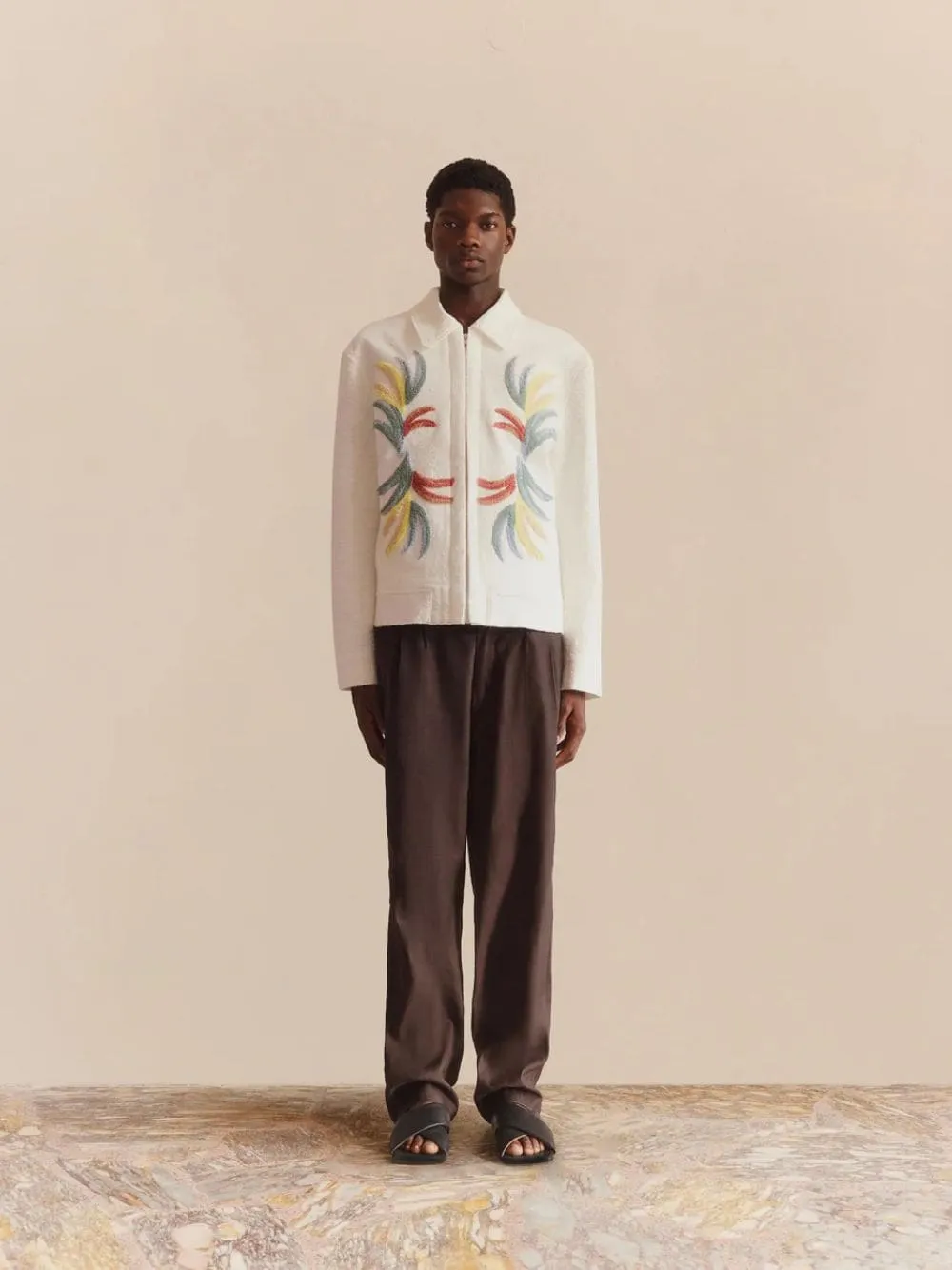 Tufted Palm leaf Embroidered Boucle Jacket