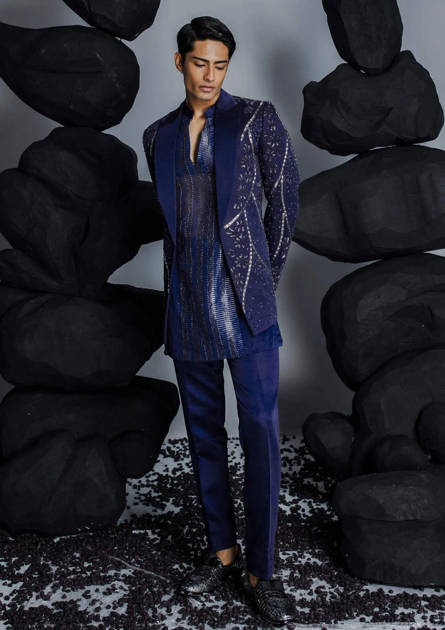 Twilight blue indian jacket set