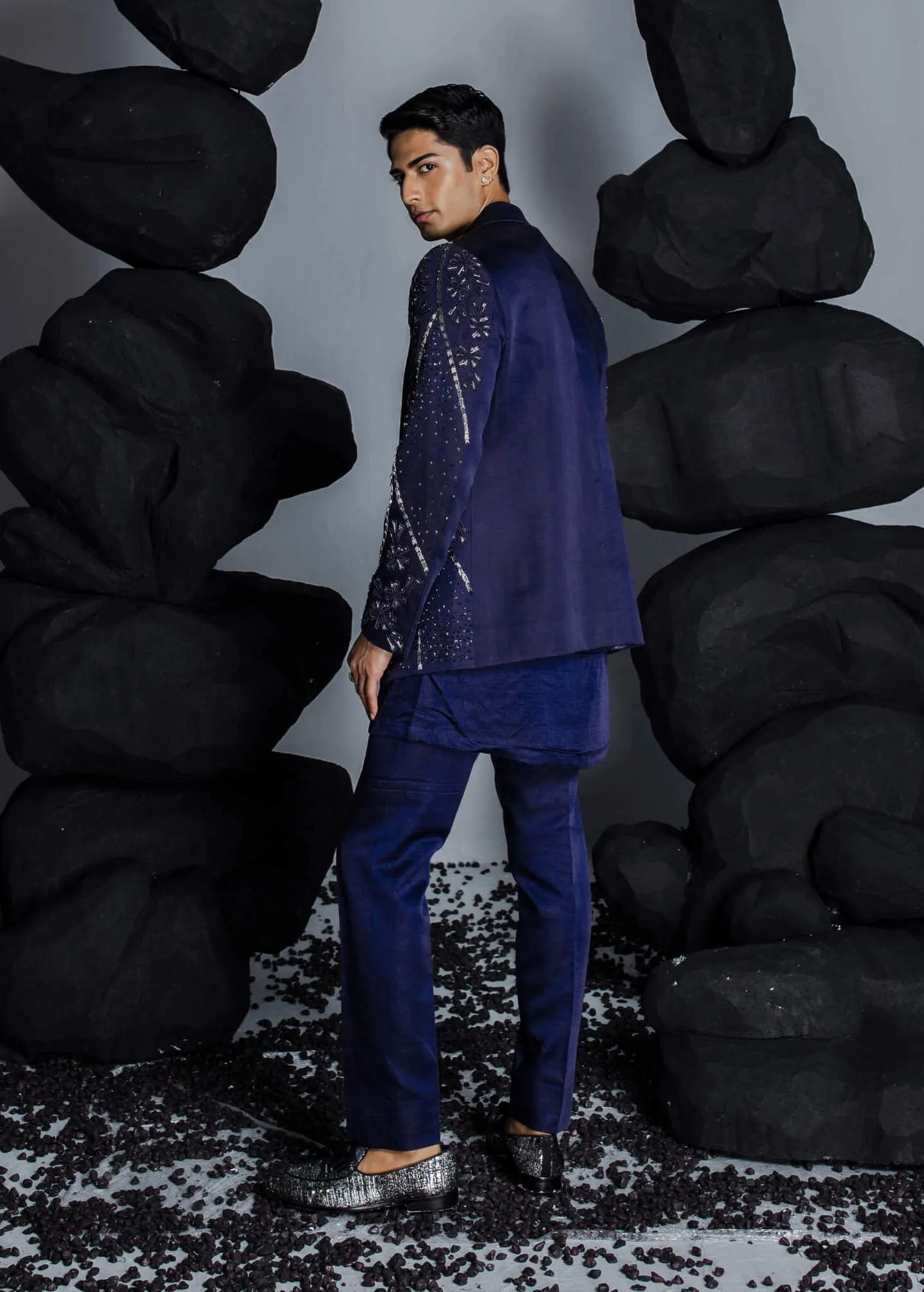 Twilight blue indian jacket set