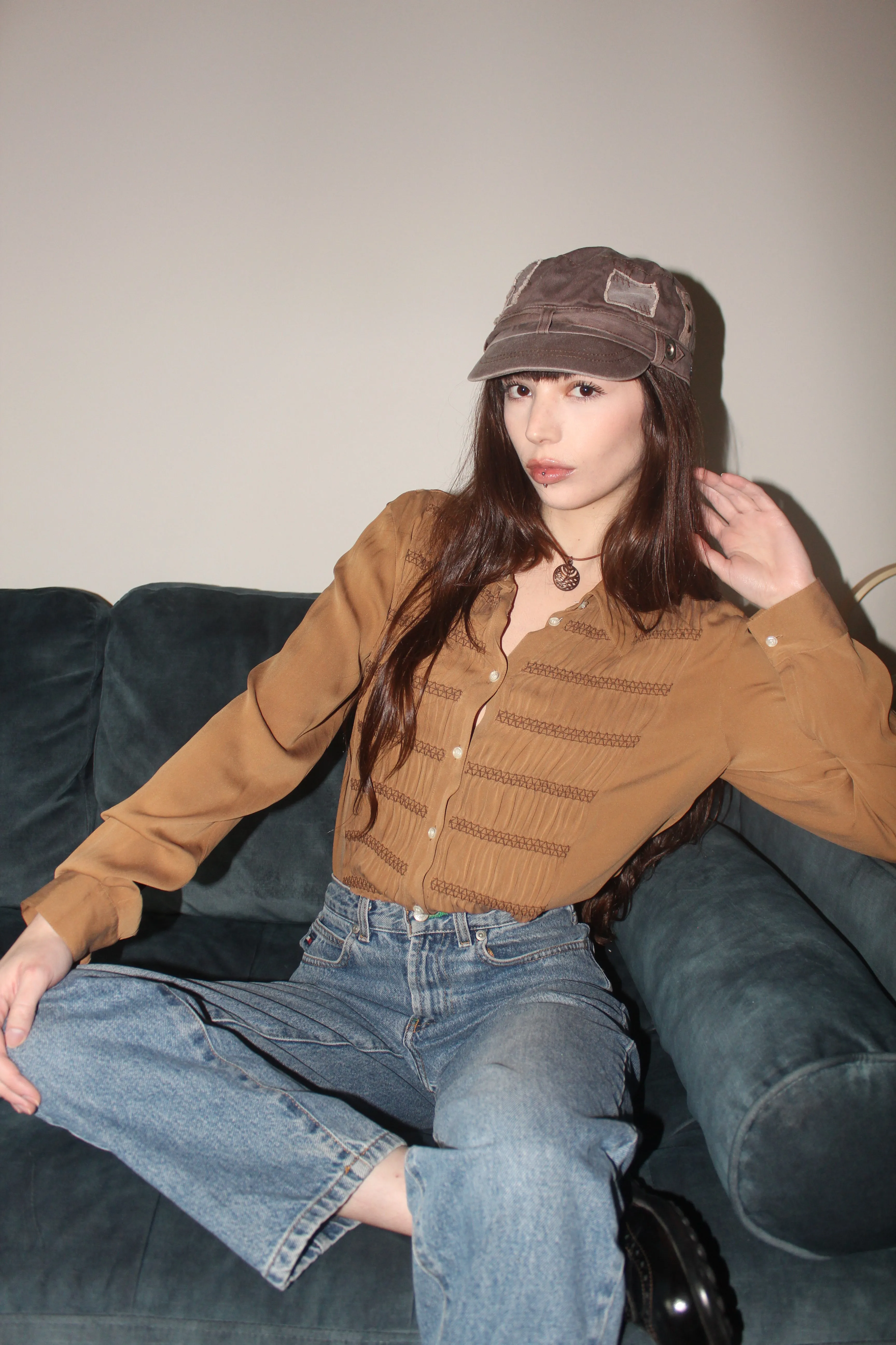 Vintage 90s Crinkled Silk Button Up (M)