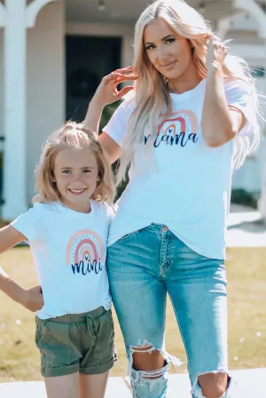 White Rainbow mama Print Parent-child T-shirt 1pc