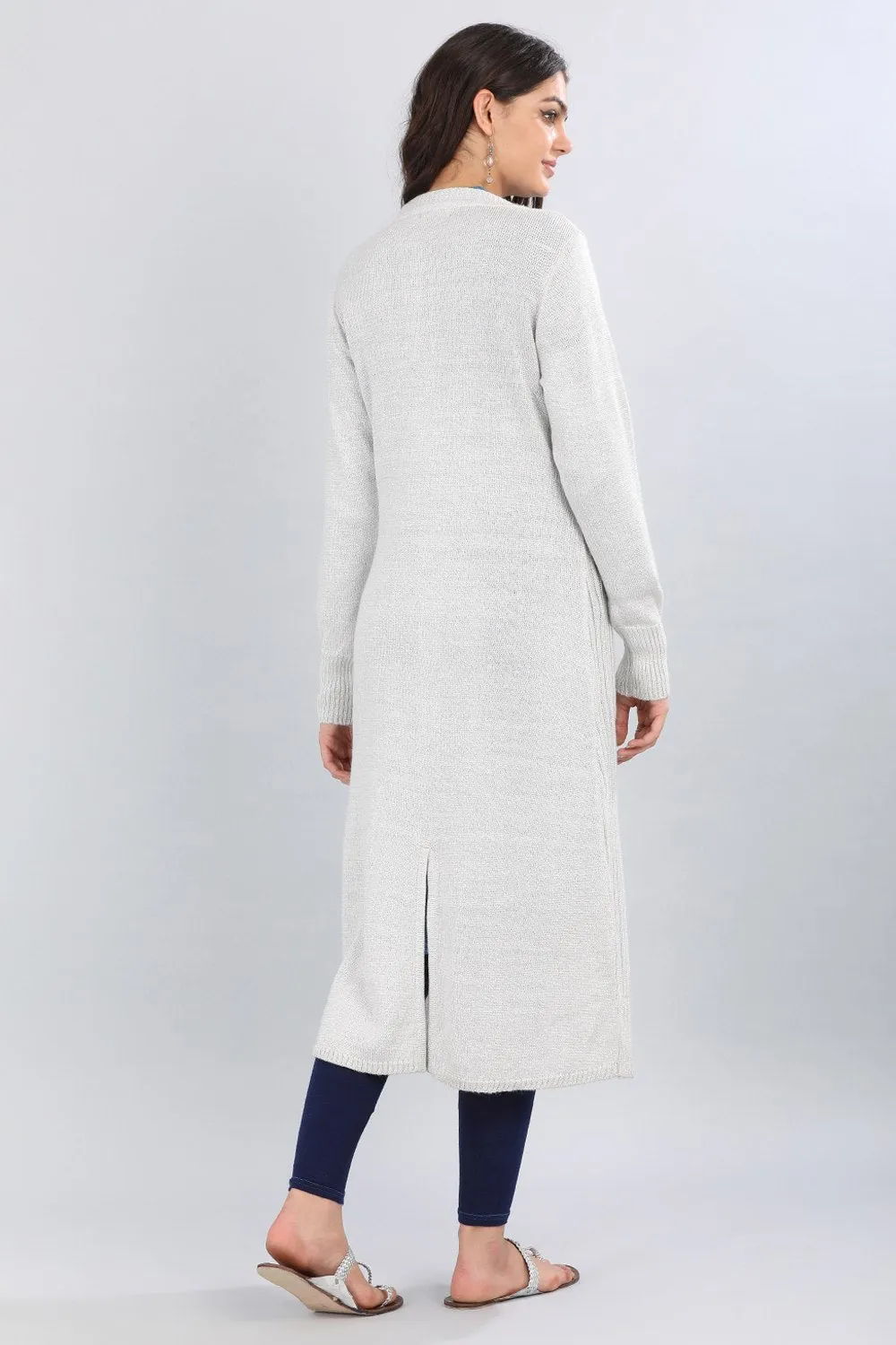 White Round Neck Solid Sweater