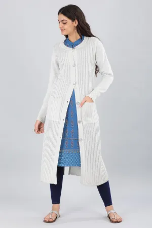 White Round Neck Solid Sweater
