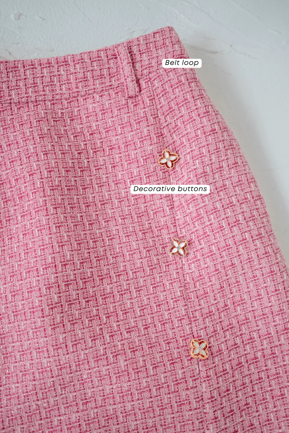 WINSTON TWEED SLIT MIDI SKIRT IN FESTIVE PINK