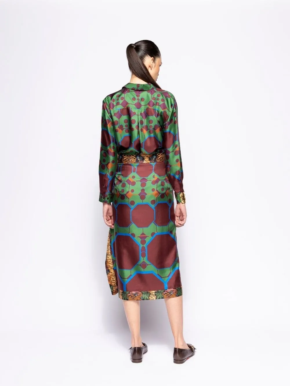 Wisteria Octa Print Wrap Skirt in Double Printed Silk Twill
