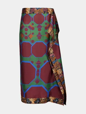Wisteria Octa Print Wrap Skirt in Double Printed Silk Twill