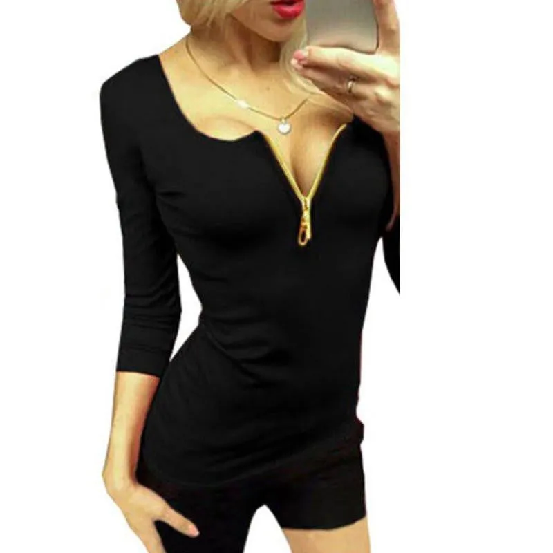 Women Ladies Three Quarter Sleeve V-neck Shirts Tops Tee Shirt Casual Party T-shirts