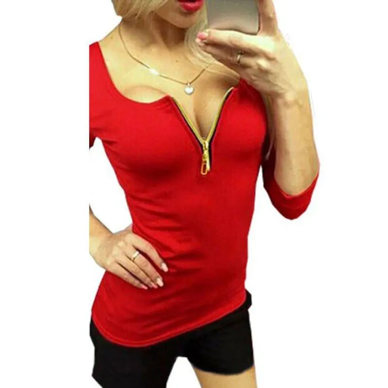 Women Ladies Three Quarter Sleeve V-neck Shirts Tops Tee Shirt Casual Party T-shirts