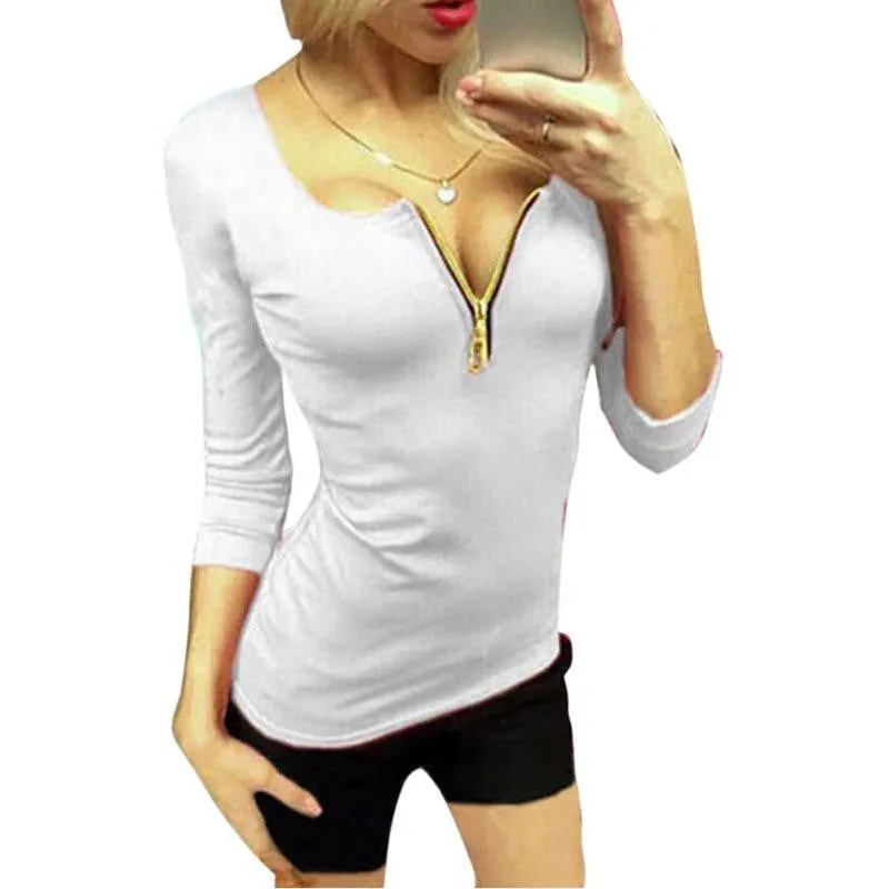 Women Ladies Three Quarter Sleeve V-neck Shirts Tops Tee Shirt Casual Party T-shirts