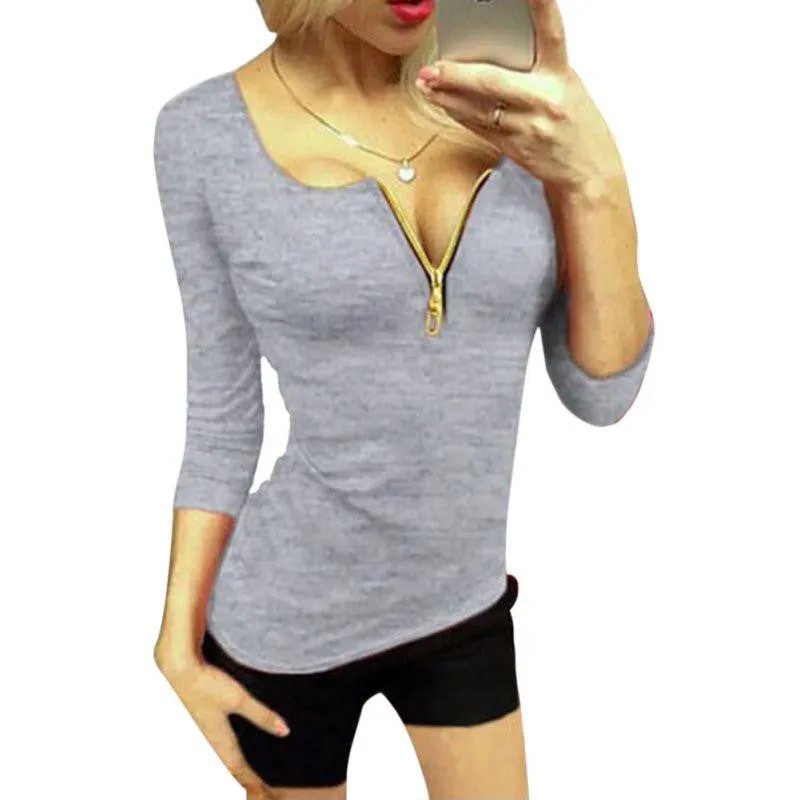 Women Ladies Three Quarter Sleeve V-neck Shirts Tops Tee Shirt Casual Party T-shirts