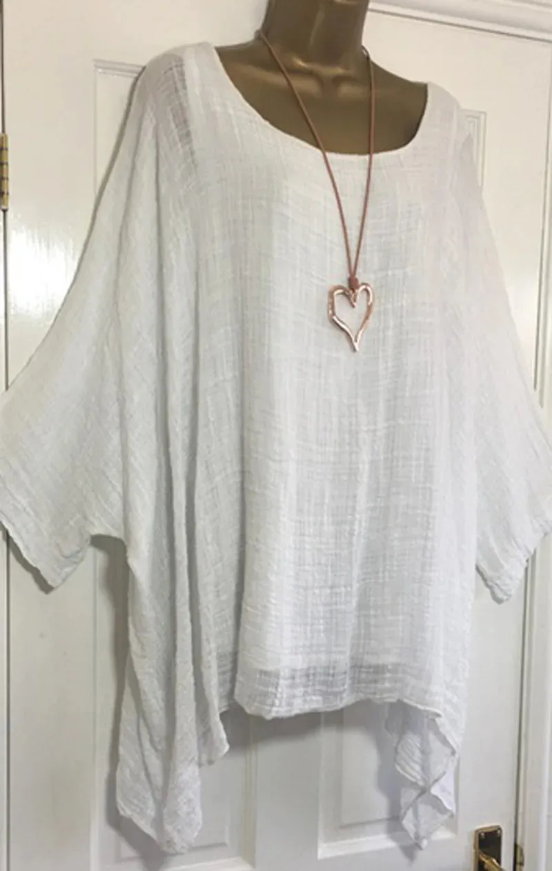 Womens Batwing Sleeve Solid Color Loose O-Neck 3/4 Sleeve Casual Elegance Blouse Ladies Top