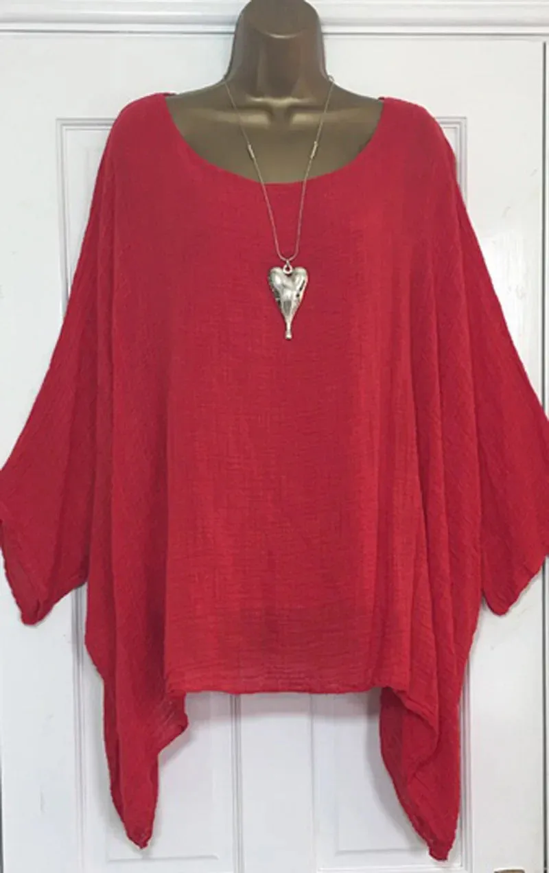 Womens Batwing Sleeve Solid Color Loose O-Neck 3/4 Sleeve Casual Elegance Blouse Ladies Top